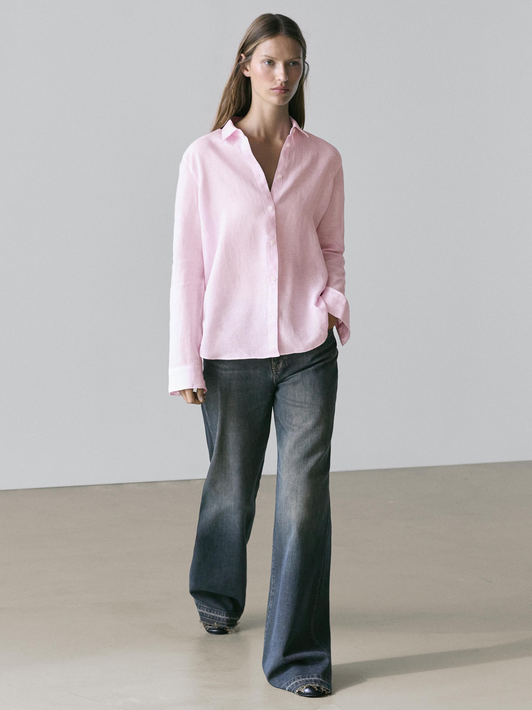 Flowing pinstriped 100% linen shirt
